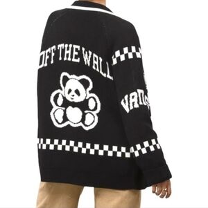 VANS Panda Cardigan Sweater Off The Wall Check Full Zip Black White 100% Cotton